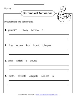 Scrambled Sentences (A-School Words)  Spelling A Worksheet