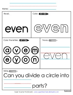 Worksheet 1: Even Free Sight Words Individual Worksheet