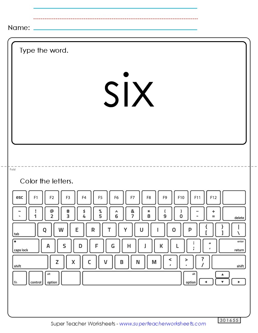 Type the Word: Six Sight Words Individual Worksheet