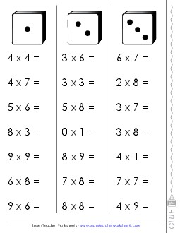 Multiplication Fluency Dice Worksheet