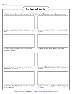 Bodies of Water Activity: Cut & Glue 3rd Grade 3rd Grade Science Worksheet