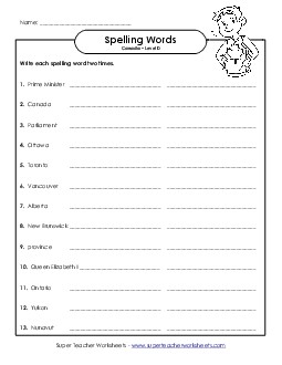 Write It Twice (D-Canada Words)  Spelling D Worksheet