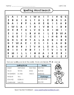 Word Search (C-26) Spelling C Worksheet