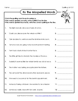 Correct or Incorrect? (D-2) Free Spelling D Worksheet