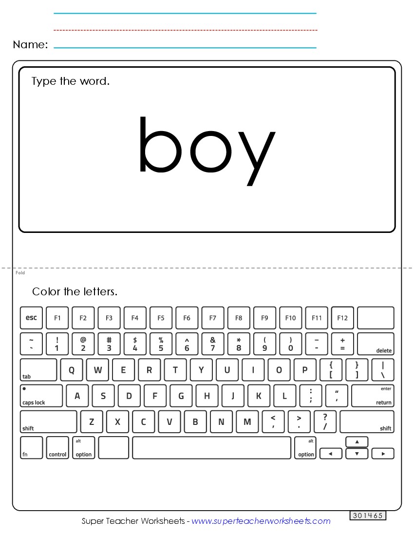 Type the Word: Boy Sight Words Individual Worksheet