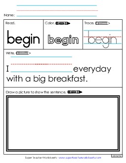 Worksheet 3: Begin Sight Words Individual Worksheet