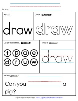 Worksheet 1: Draw Sight Words Individual Worksheet