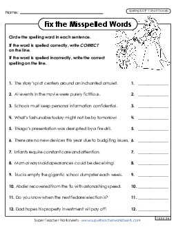 Correct or Incorrect? (F-1)  Free Spelling F Worksheet