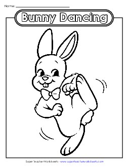 Coloring Page: Dancing Easter Bunny Worksheet