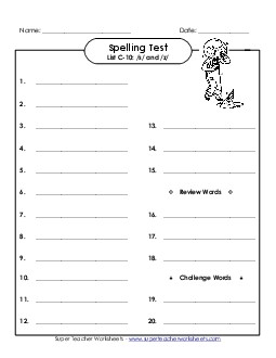 Spelling Test (C-10) Free Spelling C Worksheet