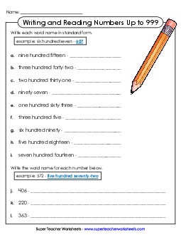 Writing and Reading Numbers to 999 Free 2nd Grade Math Worksheet