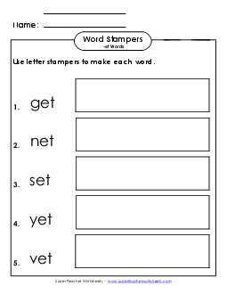 Letter Stampers Activity (-et Words)  Word Families Worksheet