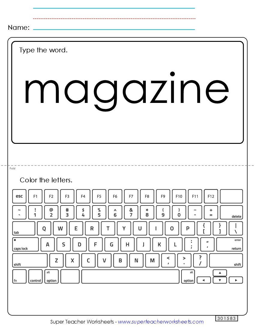 Type the Word: Magazine Sight Words Individual Worksheet