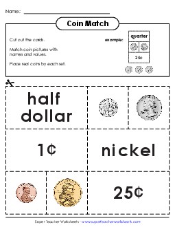 Matching Puzzle Game: Cut & Glue (Advanced) Counting Money Worksheet