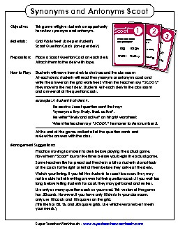 Synonyms and Antonyms Synonyms Antonyms Worksheet