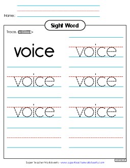 Trace the Word: Voice Sight Words Individual Worksheet