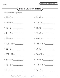 Basic Division Fact Practice 3rd Grade 3rd Grade Math Worksheet