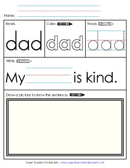 Worksheet 3: Dad Sight Words Individual Worksheet