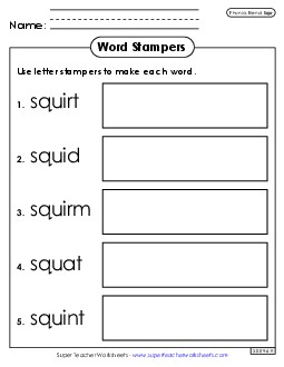 Letter Stampers (Squ Words) Phonics Blends Worksheet