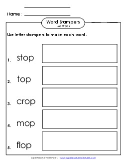 Letter Stampers Activity (-op Words)  Word Families Worksheet