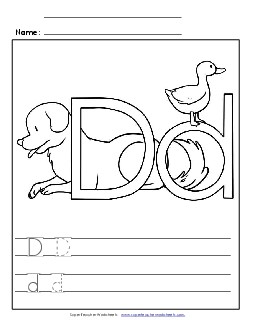 Letter D -  Color and Write Free Alphabet Worksheet