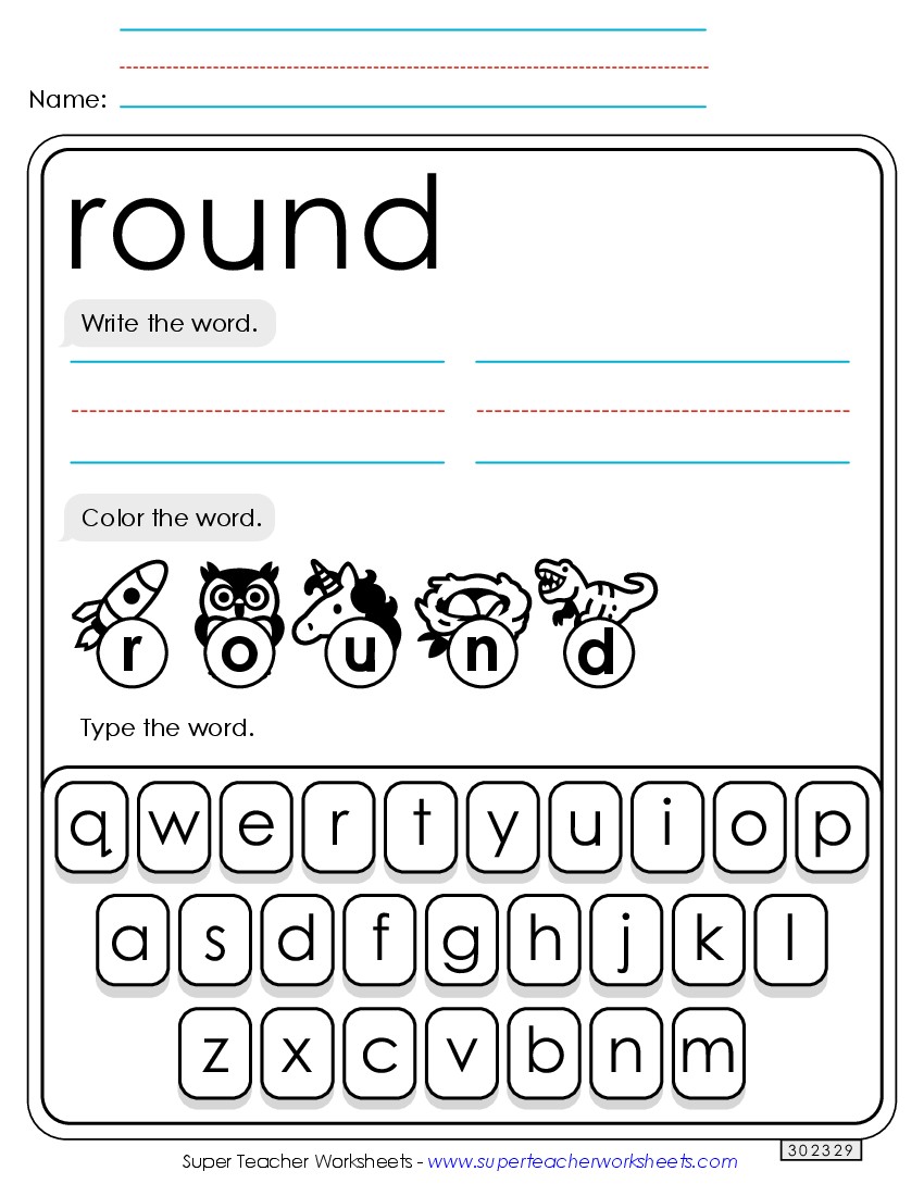 Write, Color, Type: Round Sight Words Individual Worksheet