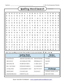 Word Search (E-25) Spelling E Worksheet