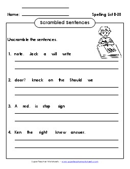 Scrambled Sentences (B-30) Spelling B Worksheet