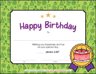 Happy Birthday Certificate Awards Worksheet