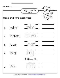 Read, Trace, Write (Unit 12) Sight Words Worksheet