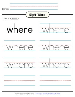 Trace the Word: Where Sight Words Individual Worksheet