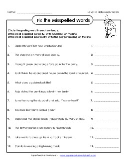 Fix the Misspelled Words (D-Halloween)  Spelling D Worksheet