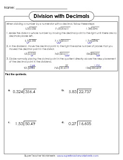 Dividing Decimals Advanced Worksheet