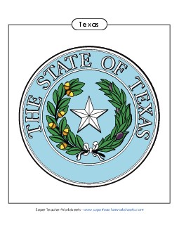 Texas State Seal (Full-Color Version) States Individual Worksheet