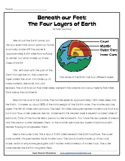 Layers of the Earth Article Free Rocks Earth Worksheet