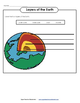 Layers of the Earth - Label Picture Rocks Earth Worksheet