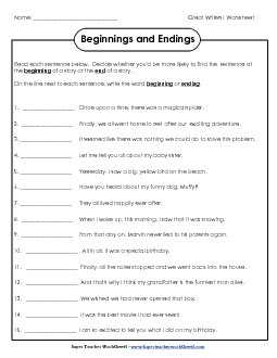 Beginning or Ending Reading Worksheet