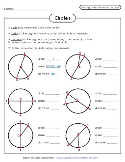 Naming the Radius & Diameter Free Geometry Worksheet