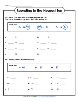 Rounding Up-Down (2 Digits) Worksheet