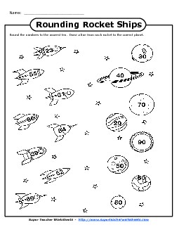 Rounding Rocket Ships (Nearest 10) Worksheet