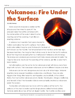 Volcanoes Article Rocks Earth Worksheet