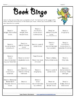 Book Bingo: 3rd Grade Reading Worksheet