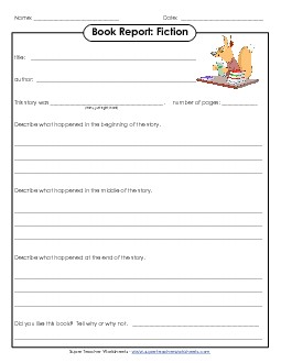 Book Report Form: Fiction Free Reading Worksheet