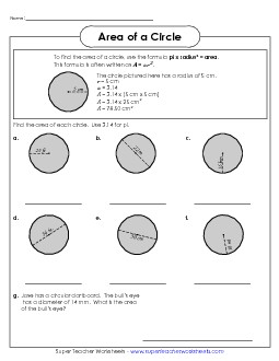 Area of a Circle 2 Geometry Worksheet