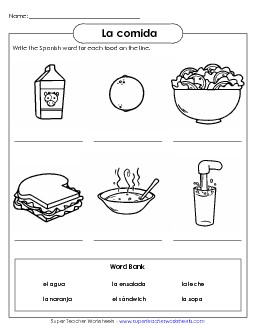 Write the Word: Food 3 Spanish Worksheet