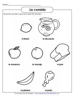 Food Pictures 2 Spanish Worksheet