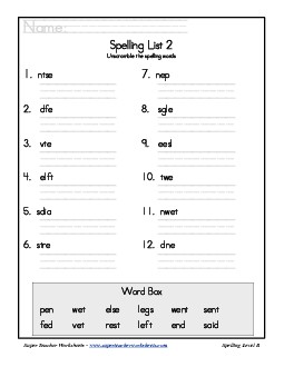 List 2: Word Scramble Free Spelling Worksheet