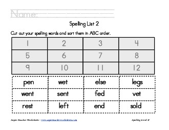 List 2:  ABC Order Free Spelling Worksheet