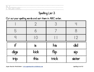 List 3:  ABC Order Spelling Worksheet