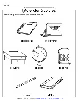 School Supply Pictures Spanish Worksheet